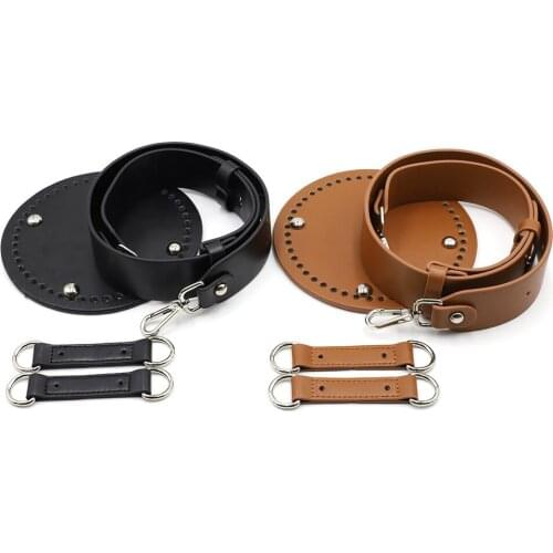 PU Leather Round Bucket Bag Bottom Wide Shoulder Strap for DIY Handmade Handbag Needle Hook Woven Crossbody Bag Accessories