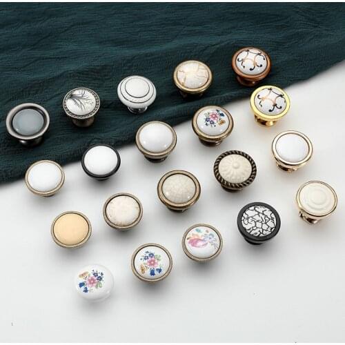 European Elegant Round Drawer Knobs Ceramic Kitchen Cabinet Knobs Handles Wardrobe Furniture Pulls Square Door Handles