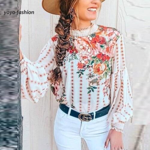 Fashion Puff Sleeves Tops Womens 2021 Spring Autumn Blouse Female Elegant Printing Blusa Casual Chic Elastic Band Sleeve Shirt