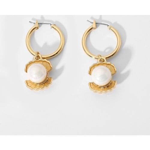 Trendy Round Pearl Earrings For Women Girls Summer Vacation Twisted Singapore Jewelry Open Shell Pendant Earrings