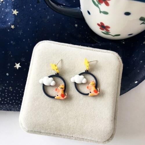 Cartoon cute cat earrings cute stars and clouds girl all-match earrings
