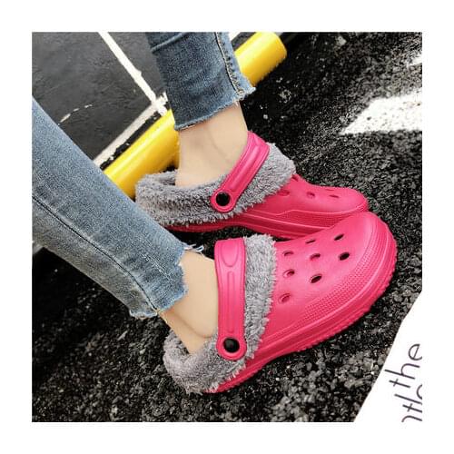 Winter Fur Sandals Clogs Men Winter Fur Garden Clog Indoor Home Hole Shoe Sandal Slippers EVA Flat Clog Footwear High Quantity