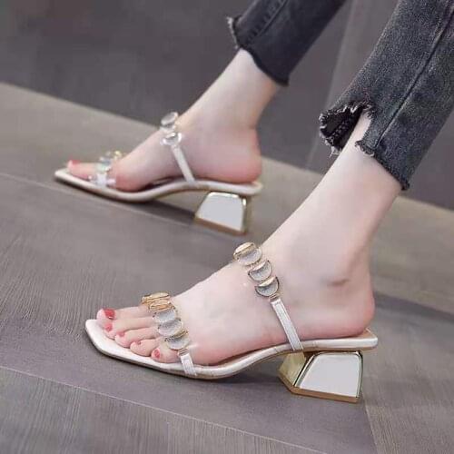 2021 Summer Women High Heels Mules Pointed Toe Sexy Women Slides Female Thin High Heels Female Outdoor Slippers