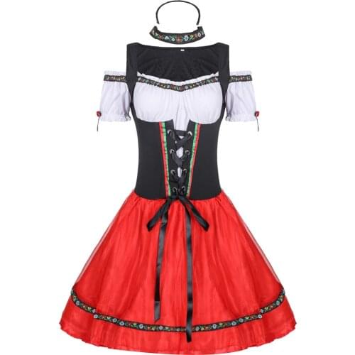 Oktoberfest Dirndl Costume Tavern Wench Waitress Maid Bar Outfit Cosplay Halloween Carnival Fancy Party Dress