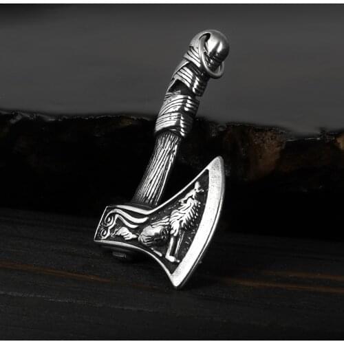 Wholesale Nordic Viking The Fehu Feoh Fe Rune Axe Pendant Necklacec Stainless Steel Compass Viking Runes Thors Jewelry OSDZ119