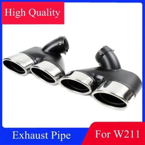 Pair Double Tube Exhaust Pipe For BENZ W211 E240 E260 Black + Silver Stainless Steel Muffler Rear Tail Tips Car Styling