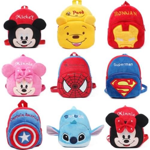 Stitch disney toys Plush Backpack Mickey Mouse Minnie Winnie the Pooh The Avengers Figures Childrens Kindergarten school bag