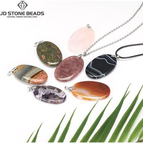 Wholesale Assorted Fashion Mixed Color Natural Stone Crystal Charms Pendants Oval Pendant for Jewelry Making Big Necklace