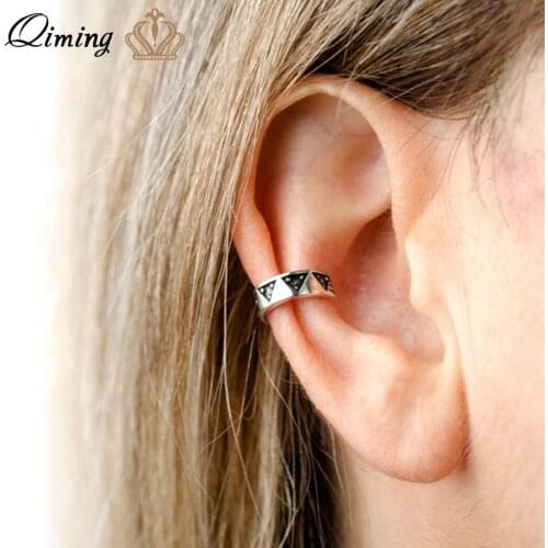QIMING Geometric Triangle Clip Earrings For Women Men Vintage Silver Fashion No Piercing Fake Cartilage Earring