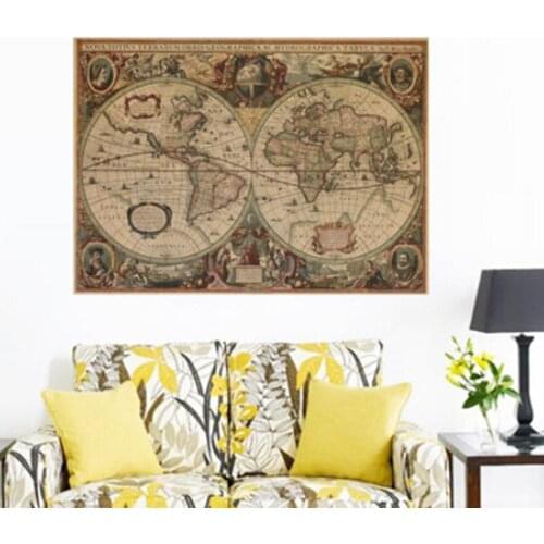 Retro World Map Nautical Ocean Map Vintage Kraft Paper Poster Wall Chart Sticker Antique Home Decor Map World