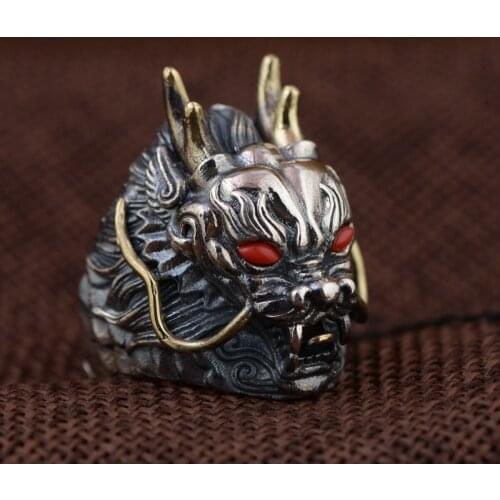 S925 pure silver ring Thai silver antique style The male money bibcock modelling openings