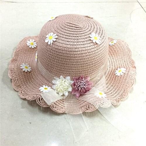 Little Girls Handmade Straw Hat Children Beach Floppy Hats Kids Summer Straw Hat Lace Flower Band Foldable Boater Straw Hats