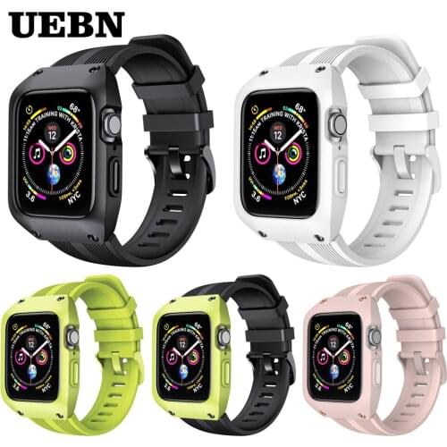 UEBN For Apple Watch 40mm 44mm Band & Case Accessories Strap Bracelet for Apple watch Series 5 4 3 Silicone Watchband Cover