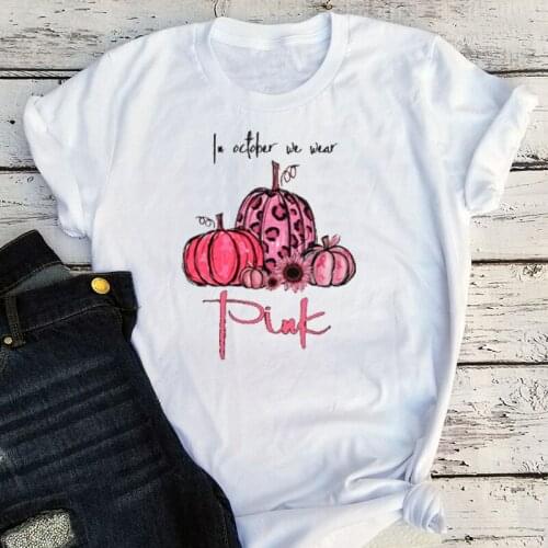 In October We Wear Pink Pumpkin Halloween Shirts Women Halloween 2020 Vintage Tees Oversized Pumpkin Retro Print Clothing