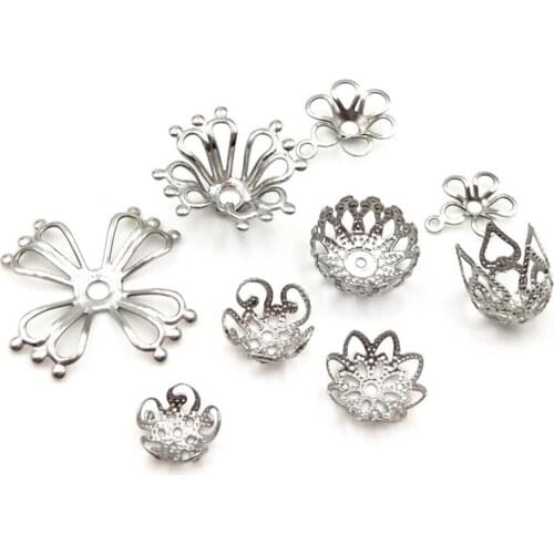 REGELIN 50pcs/lot Retro silver color 304 Stainless Steel End Caps Crimp Bead For Bead Pearl DIY Making Jewelry Accessories