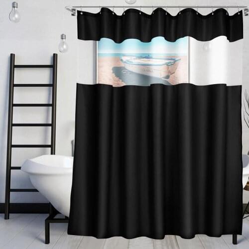 VCVCOO Waterproof Black Shower Curtain with Let Light White Mesh Screen Fabric Gauze Window Bath Curtain for Bathroom with Hook