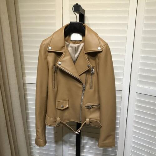 2019 Fall/winter women high quality genuine leather biker jackets Chic womens real leather jackets coat B063