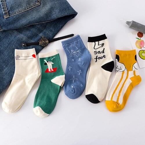 Womens Kawii Socks Harajuku Cartoon Funny Cat Casual Socks Sweet Cute Women short Socks Lady happy Cotton White Socks Female