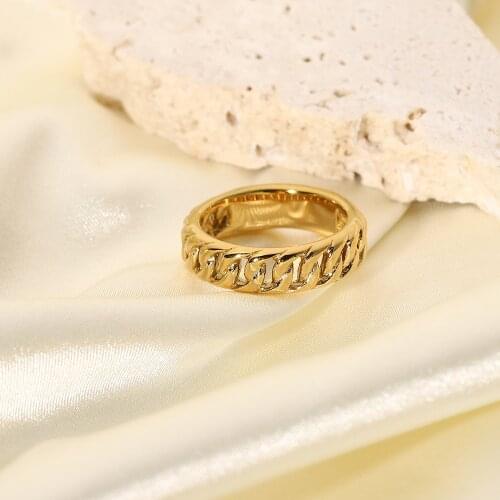 Stainless Steel Punk Style Miami Cuban Chain Rings For Women Girls Fashion Geometric Ring Jewelry Gifts