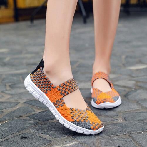 Women Hand-Woven Walking Shoes Athletic Slip On Comfort Breathable Memory Foam Lightweight Casual Girl Mary Jane Sneakers Flats