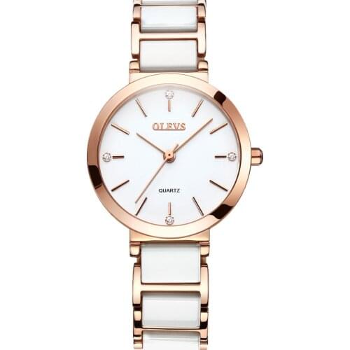OLEVS Women Bracelet Watch Waterproof Ceramic and Stainless Steel Band Luxury Fashion Quartz Wristwatch Gifts for Female