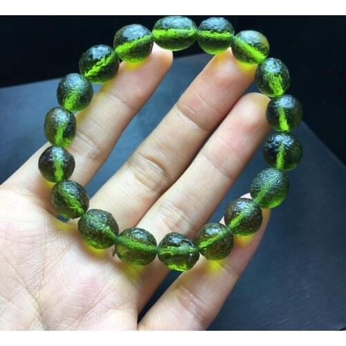 10mm Green GEM MOLDAVITE Meteorite Impact Glass Bead Bracelet
