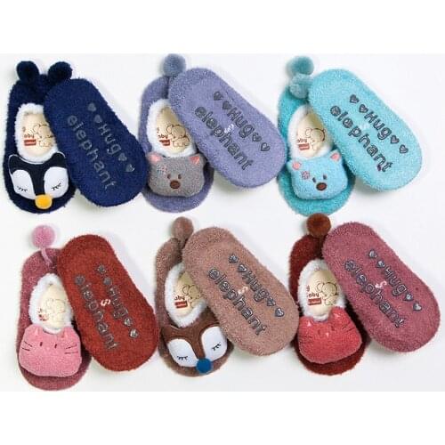3pairs Coral fleece Baby Socks Soft Animal Pattern Boys Girls Floor Baby Socks Toddler Non-Slip Socks thick Winter Free Shipping