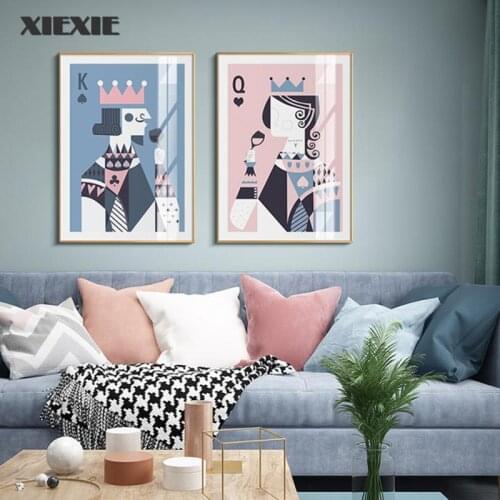 Abstract Poker Card King & Queen Drinking Canvas Painting Wall Art Posters Print Gallery Picture Living Room Interior Home Decor