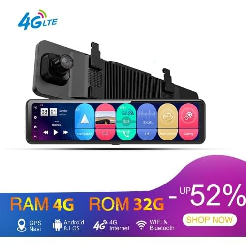 Car Rearview Mirror Auto Recorder 4G Car Dvr Android 8.1 Rear View Mirror 4GB+32GB Night Vision Mirror Dvr Dash Cam