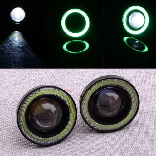 Car 3.5" Inch Green COB LED Angel Eye Halo Ring DRL Fog Light Lamp 12V Universal for Car SUV Truck