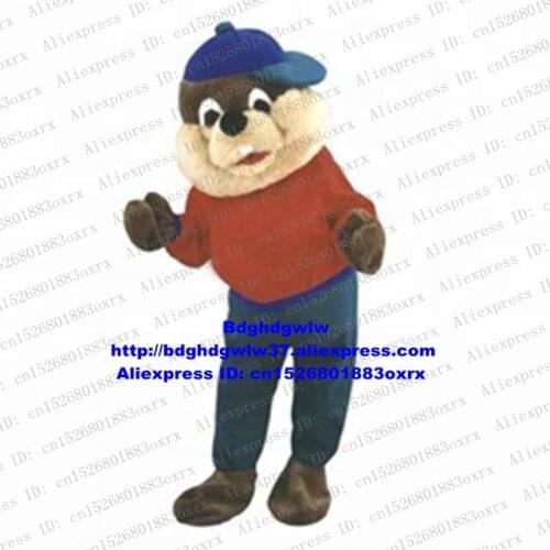 Squirrel Wearing Blue Hat Red Coat Green Trousers Mascot Costume Character Affection Expression Cartoon Performance zx2743