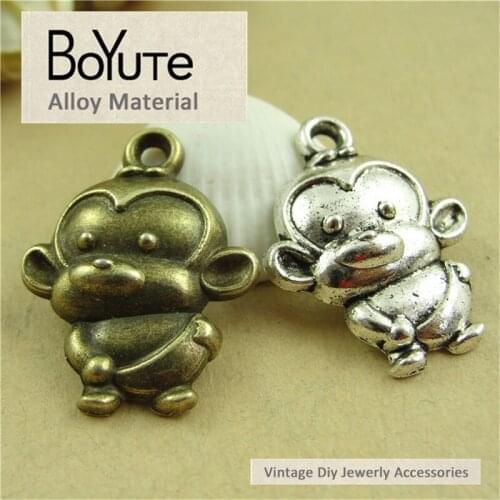 BoYuTe (40 Pieces/Lot) 20*26MM Vintage Style Antique Bronze Silver Plated Monkey Diy Pendants Jewelry Accessories Makings