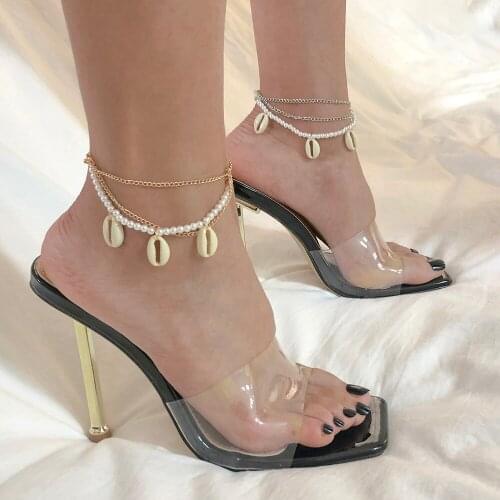 Lalynnly Summer New Female Sweet Multi-Layer Simulation Pearl Shell Anklet Seaside Holiday Anklets For Women Wholesale B1278