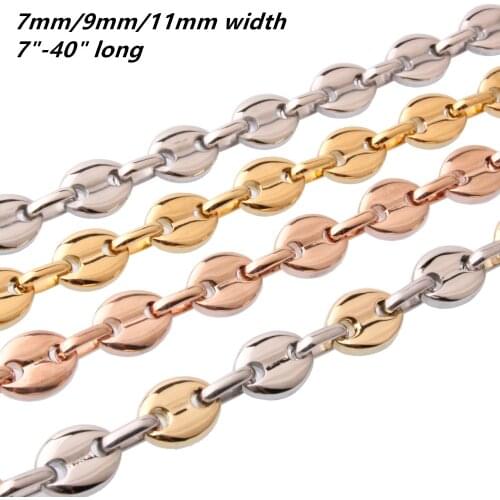 Stainless Steel Silver Color/Golden/Silver Tone And Golden/Rose Gold Tone Coffee Beans Chain Mens Necklace Or Bracelet Jewelry