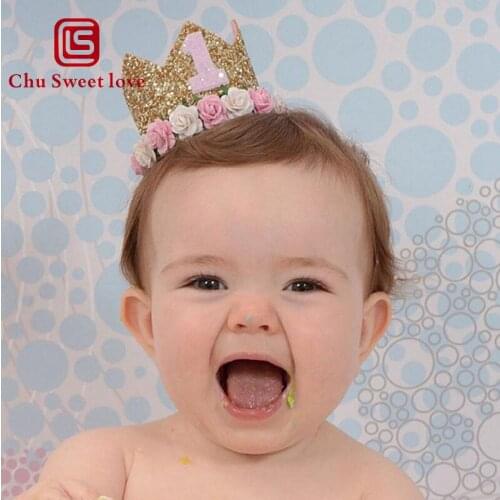 1Pcs 1 2 3 Birthday Caps Flower Crown 1st Birthday Hat Newborn Baby Princess Birthday Headband 1 Year Birthday Party Decorations