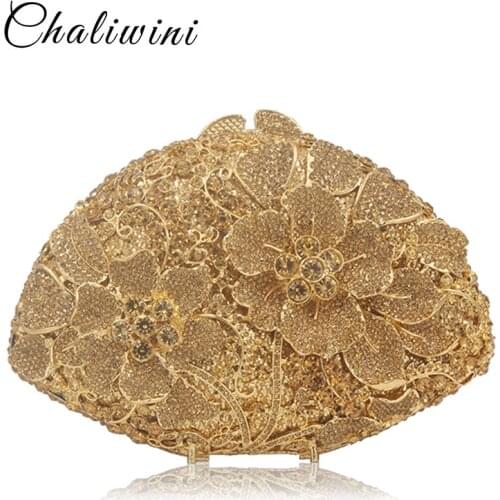 Lady Multi Hollow Out Crystal Diamond Women Flower Evening Clutch Minaudiere Bag Bridal Wedding Bridal Handbag Purse