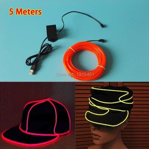 DC-5V USB Inverter Flexible LED Neon Holiday Lighting Decor 3.2mm 5Meters EL Wire Car Interior Decoration