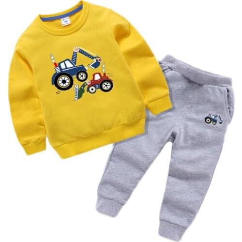 2020 Children Suits Casual Boy Girl Clothing Sets Excavator printing Pure cotton Sweatshirts+Sports Pants Spring Autumn Kids Set