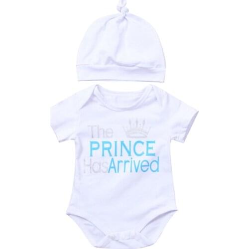 Infant Newborn Baby Girl Boy Cotton Clothes White Letter Short Sleeve Romper Jumpsuit+Hat Outfit Sunsuit Summer Clothes Set
