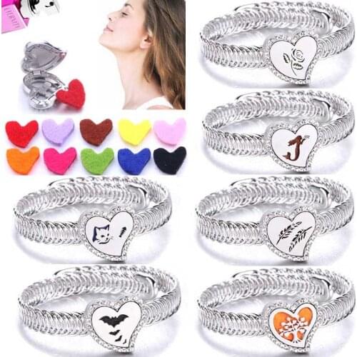 Tree of Life Heart-shaped Aromatherapy lockets Bracelet perfume Essential Oil Aroma Diffuser Locket Adjustable crystal bracelets