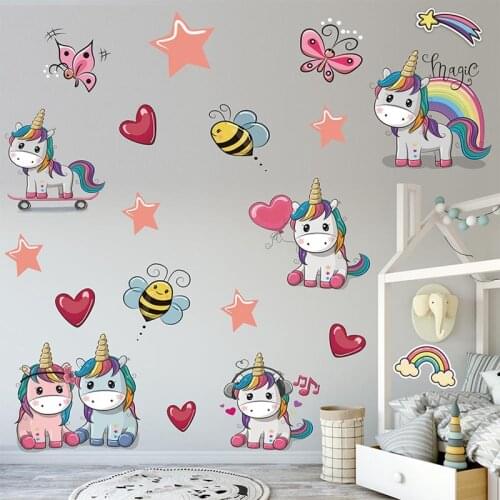 Unicorn Wall Stickers Colorful Animals Horse Wall Decals For Kids Girls Room DIY Poster Wallpaper Home Decor