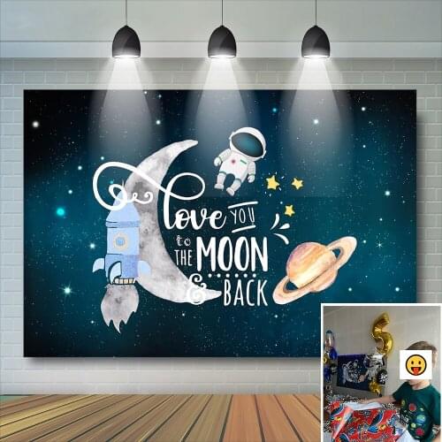 Boy Birthday Photography Backdrop for Astronaut Themed Space Ship Party Decor Universe Photocall Backdrop Photo Studio Banner