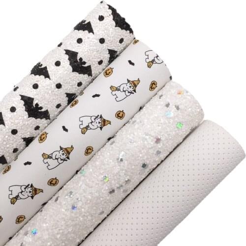 Halloween Bats Printed Chunky Glitter Ghost Faux Leather Iridescent Glitter Felt Backing Dots Printed Faux Leather 21X29CM 6S70A