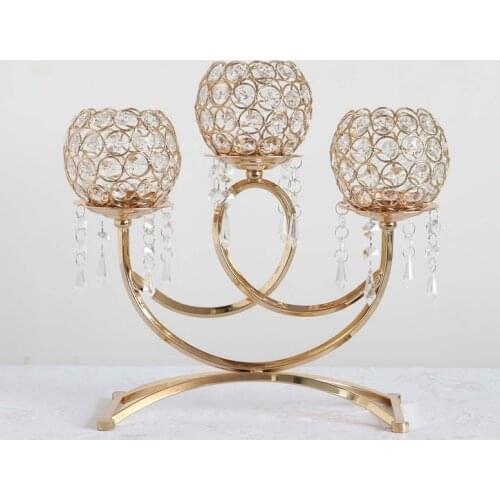 Crystal Metal Votive Tea Light Candle Holder 3-Arms Candle Stand Wedding Event Candelabra Candle Stick Decor Crafts