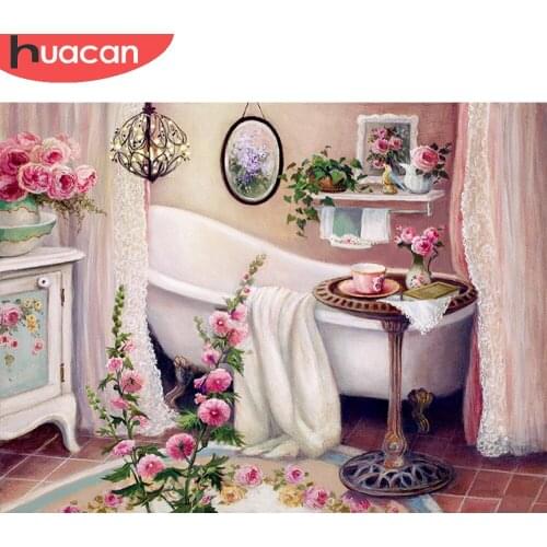 HUACAN Full Drill 5D Diamond Painting Bathroom Flower Embroidery Cross Stitch Rhinestones Picture Room Decor