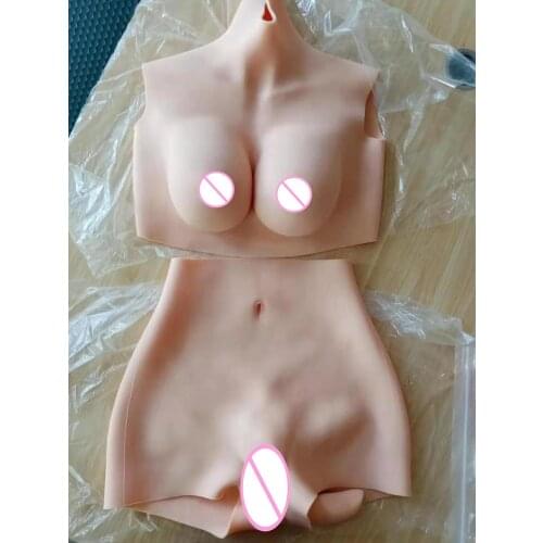 Fake Artificial Boobs Breast Forms 6G Upgrade D CUP Cotton Filler and Vagina Panties Crossdresser Shemale Drag Queen Transgender