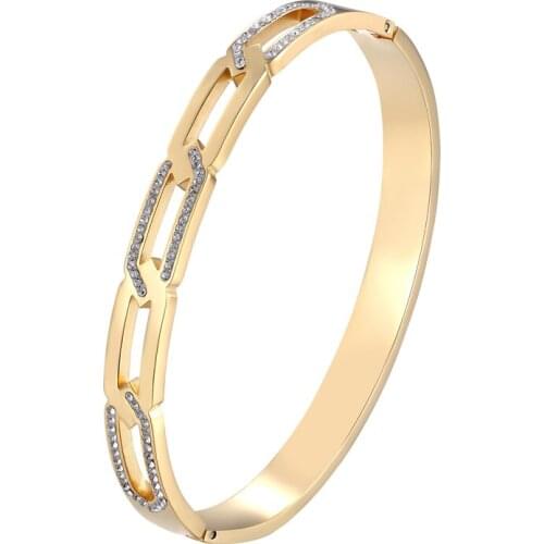 Exquisite Zircon Chain Shape Bracelets & Bangle Stainless Steel Woman Trendy Brand Bangle Gold Plated Jewelry Pulseira Wholesale