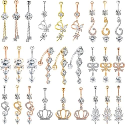 Crown Belly Button Ring Angel Wing Belly Piercing Ring Sexy Navel Piercing Bar Flower Belly Bar Navel Piercing Ombligo Dangle