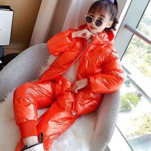 3T 4 6 8 10 12 Years Baby Girl Winter Clothes Set Zipper Outwear+Pants 2Pcs/set Casual Warm Down Cotton Girls Clothing Outfits