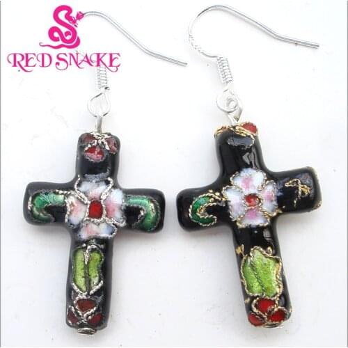 RED SNAKE Fashion Jewelry Cloisonne Enamel Charm Amazing Beautifully black Cross Shaped Drop Earrings